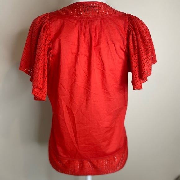 Anthropologie Pepin Poppy Ref Eyelet Flutter Sleeve Cotton Top Blouse Medium - Picture 4 of 9